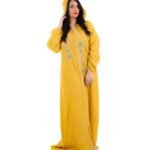 Women Embroidered Hooded Maxi Jalabiya Dress with Front Slit